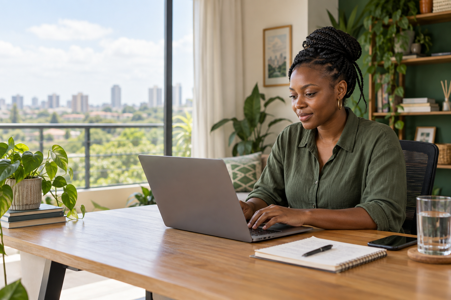 A virtual assistant completing client work from a home office